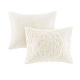 Tufted Cotton Chenille Medallion Fringe Coverlet Mini Set Off-White Full/Queen B03597523