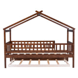 Twin Size Wooden House Bed with Twin Size Trundle, Walnut WF302178AAL