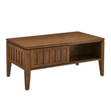 Mid Century Modern Fluted Coffee Table with Storage Sliding Door & Solid Leg, Vintage Farmhouse W1801P195680