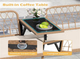 2-Person Outdoor PE Rattan Loveseat with Tempered Glass Coffee Table, 800 LBS Seat Capacity for 29916587