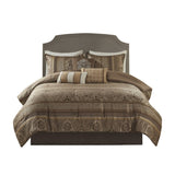 7 Piece Jacquard Comforter Set Brown/Gold Cal King B03597002