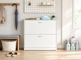 Narrow Shoe Cabinet with 2 Flip Drawers, Slim Entryway Shoe Storage with Adjustable Shelves, 09283371