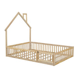 Wood Full Size House Platform Bed with Guardrail, Natural N709P171852M