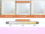 Vanity Desk with Sliding Mirror and Lights, Makeup Vanity Set with 4 Drawers, Stool, Power Outlet, T3685P338705