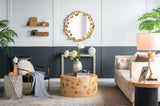35" Round Metal Wall Mirror with Golden Leaf Accents, Modern Decor Mirror for Living Room Entryway W2078135190