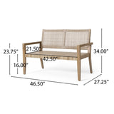 Outdoor Wicker and Acacia Wood Loveseat, Light Multibrown and Light Brown, 34'' H X 46.5'' W X 74229.00MLBRN