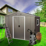 ZNTS 8ft x 6ft Outdoor Metal Storage Shed with Window Grey W540P146761