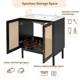 30-inch bathroom vanity crafted from natural materials, featuring handmade rattan doors and N729P285517B