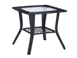 Outdoor Wicker Side Table, Rattan End Table with Glass Top, Patio Coffee Bistro Table for Indoor 93086851