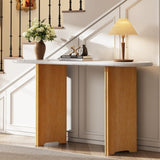 TREXM Narrow Console Table, Entryway Table with Oval Marble Top, Rustic Sofa Table with Curved Legs, N715P245728D