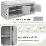 Storage Bench with 4 Doors and Adjustable Shelves, Shoe Bench with Removable Cushion for Living 19070273