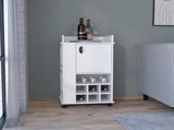 Bar Cart with 6 Built-in Wine Rack and Casters, White B097120589