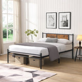 Queen Size metal bedframe,Headboard with wood panel decoration,black W311P248423