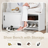 Hall Tree with Top Shelf and Storage Bench, Hallway Shoe Cabinet with Sliding Doors, Coat Rack with W1307P175739
