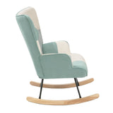 Rocking Chair with ottoman, Mid Century Fabric Rocker Chair with Wood Legs and Patchwork Linen for W561P175990