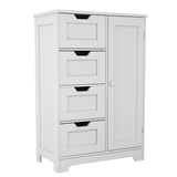 White freestanding floor storage cabinet with adjustable shelves, 4 drawers and 1 door W28222278
