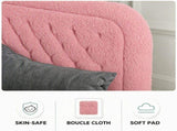 Full Size Upholstered Platform Bed Frame with 46" Tufted Boucle Headboard, Wooden Slat Support, 01696161