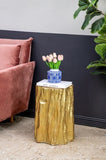 13.5x13x20" Unique Golden Tree Trunk Stool, Antique Gold Distressed Accent Side Table W2078P282133