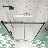 Glass shower door, sliding door, with 5/16" tempered glass and Matted Black finish 6074 W2122P167013