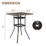 Patio Bar Height Table, All-Weather Cast Aluminium Square Bar Bistro Table with 2" Umbrella Hole, 72740322