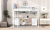 ZNTS Full Size Loft Bed with Desk, Cabinets, Drawers and Bedside Tray, Charging Station, White 26218691