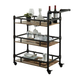 Industrial Style Antique Black Inspired Design Natural Oak 1pc Serving Cart 3-Tier Server w wheels B011P191544