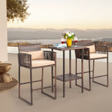Outdoor 3 Piece Patio Bar Set, Bar Height Bistro Table Set for 2 People, High Top Wicker Bar Stools 64034350