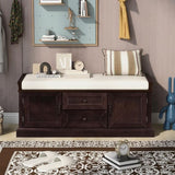 ZNTS Storage Bench with 2 Drawers and 2 Cabinets, Shoe Bench with Removable Cushion for Living Room, 24970634