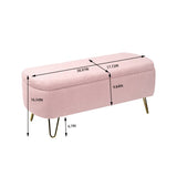 Pink Storage Ottoman Bench for End of Bed Gold Legs, Modern Grey Faux Fur Entryway Bench Upholstered W1170104172