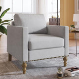 ZNTS Classic Linen Armchair Accent Chair with Bronze Nailhead Trim Wooden Legs Single Sofa Couch for WF298023AAE