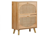 Shoe cabinet with 2 tilt-out compartments, raised arched-top rattan-look fronts, made of 02762748