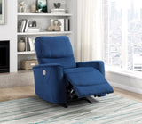 Modern Living Room 1pc Power Rocker Reclining Chair Blue Velvet Upholstery Solid Wood Frame Luxury B011P204080