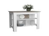 Kitchen Island 35.4" H, with 3 Shelves, White / Taupe B097P250924