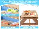 3-in-1 Kids Outdoor Wooden Picnic Table With Umbrella, Convertible Sand & Wate, Gray ASTM & CPSIA 13677704