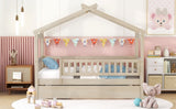 Twin Size Wooden House Bed with Twin Size Trundle, Natural WF302178AAN