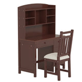 Vintage 40'' Home Executive Desk and Upholstered Chair Set with Bookshelf, Computer Desk with Four N733P272894P