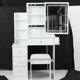 29.2" Small Size Left Bedside Cabinet Vanity Table Cushioned Stool, 2 AC2 USB Power Station, Hair W3258P287970