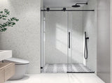 4876 Matte Black frameless one fixed and one shifted Shower Door, 70MM 304 SUS large pulleys with W2517P314409