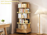 6 Tier Rotating Bookshelf, 360&deg Display Round Spinning Bookshelf with Wheels and Drawer, 90763993