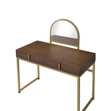 Coleen Walnut & Gold Finish Vanity Desk W/Mirror & Jewelry Tray B2726P315735