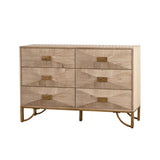 47.24" Light Wood 6-Drawer Dresser - Geometric Relief Chest of Drawers with Gold Metal Legs, Modern W3158P307447