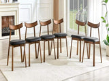 2 walnut colored solid wood dining chairs, with black PU soft cushions and curved backrests that fit W1151P436187