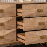 47.24" Light Wood 6-Drawer Dresser - Geometric Relief Chest of Drawers with Gold Metal Legs, Modern W3158P307447