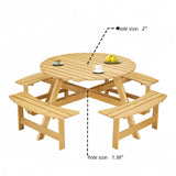 ZNTS Outdoor 8 Person Picnic Table, 8 person Round Picnic Table with 4 Built-in Benches, Umbrella Hole, 45383362