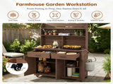 (Assembly Video) 65''H Large Garden Potting Bench with Lockable Wheels and Storage Cabinet, N717P404333D
