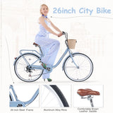 7 Speed City Bike With Basket , Steel Frame,Multiple Colors 26 Inch Girls Bicycle W1019P206056