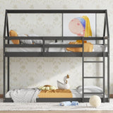 Twin over Twin Rubber Wood Floor Bunk Bed, with ladder,Guardrails,House-Shaped-Bunk Bed, Black W504P206865