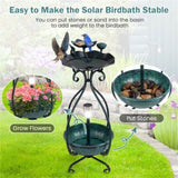 Dark green Solar Bird Bath Feeder Combo with Flower Planter Pedestal and Solar Lights 41401767