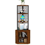 ZNTS Corner Shelf with Doors, 65" Corner Cabinet & Wine Glass Rack, 6 Tier Bookshelf Display, 09047996