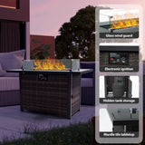 Outdoor Fire Pit 50,000 BTU Propane Gas Fire Table with Lid Fireplace with Glass Wind Guard Wicker 25297712